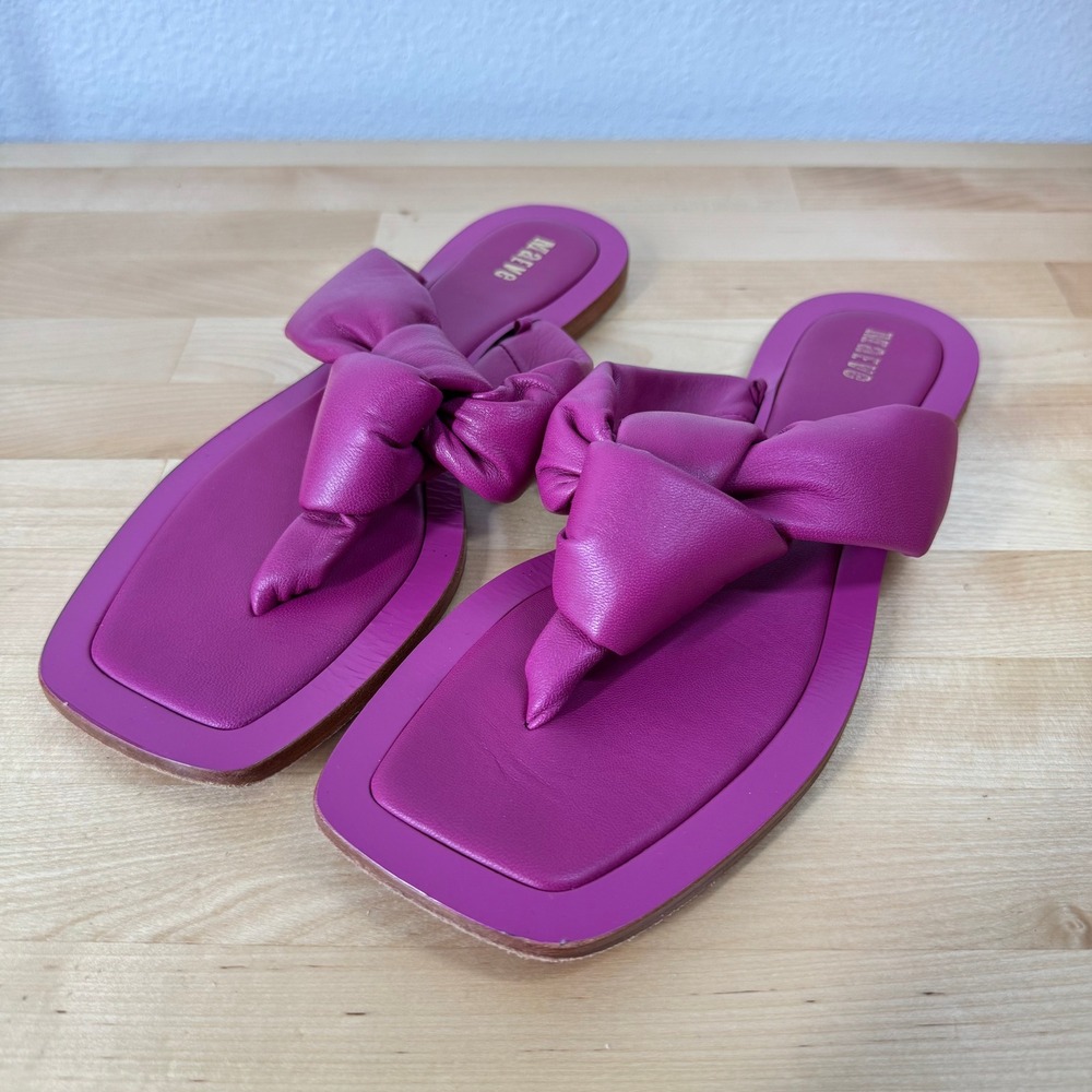 Maeve Magenta Pink Leather Puffy Knotted Square Toe Thong Sandals Womens 9M
